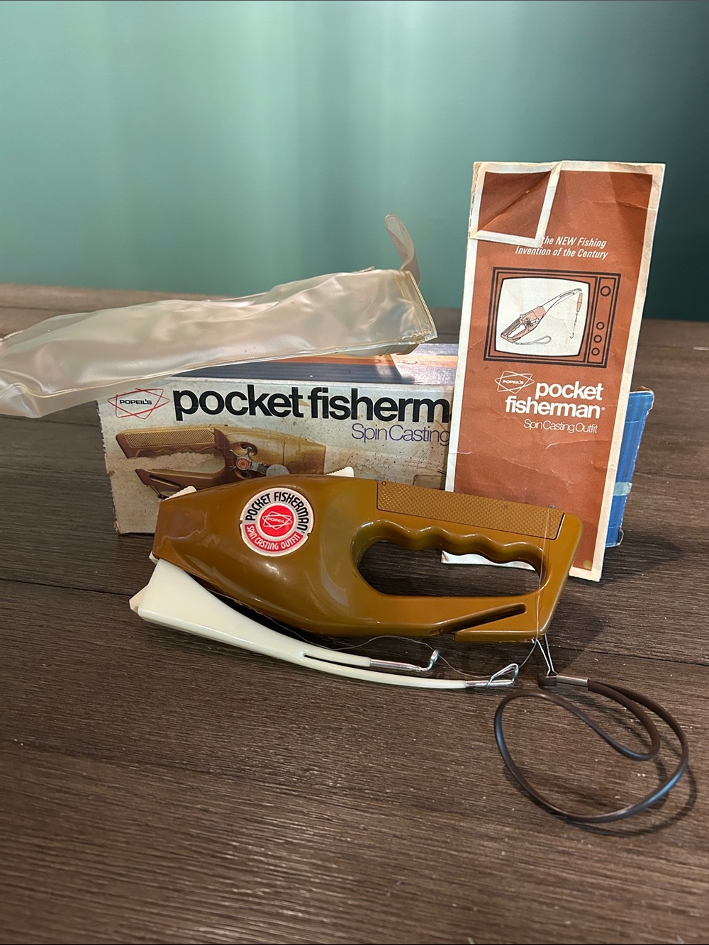 Vintage 1970’s Pocket Fisherman Popeil 1972 all original box pouch instructions